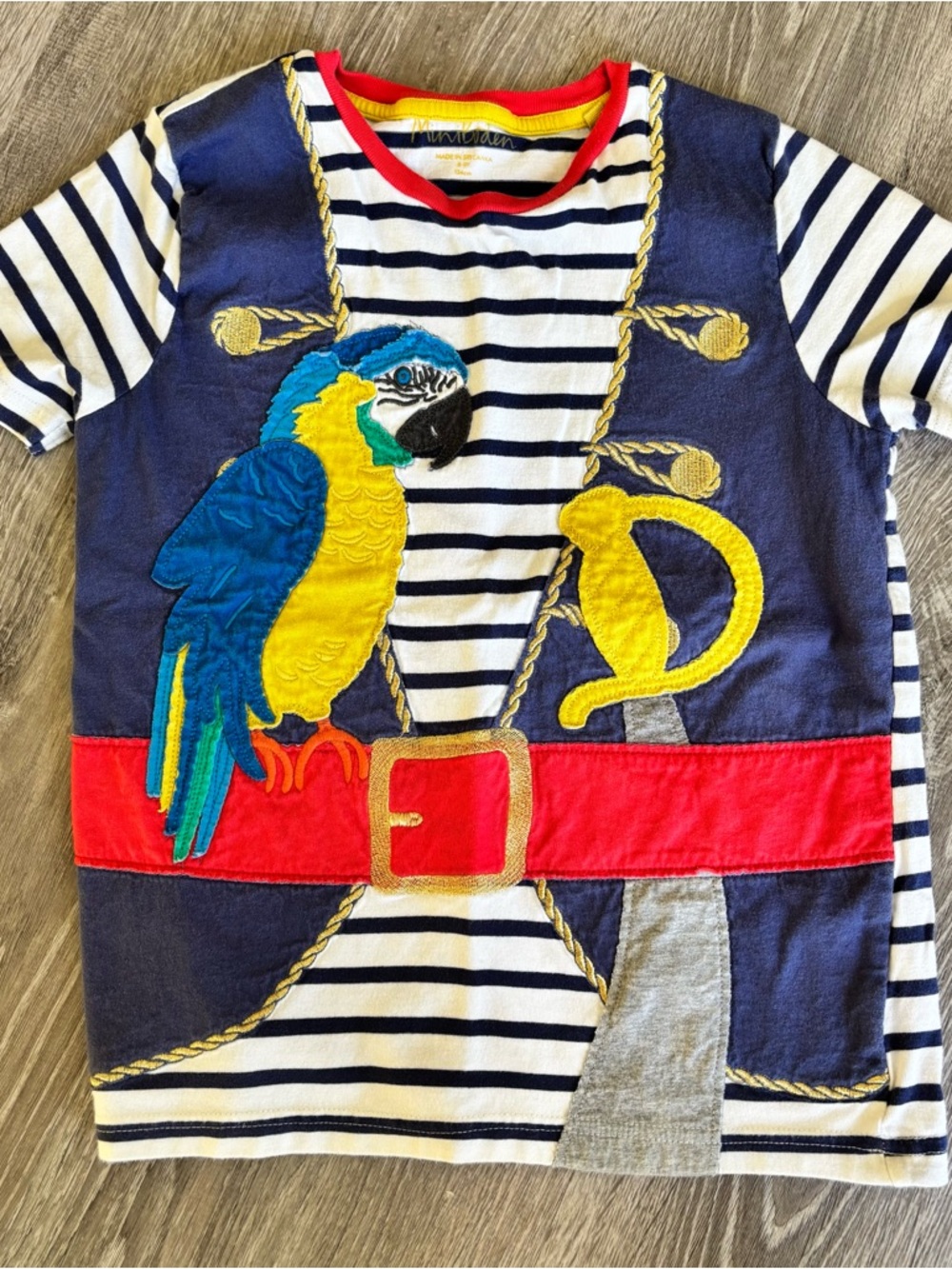 Mini Boden Navy, White & Red Pirate Parrot Tee